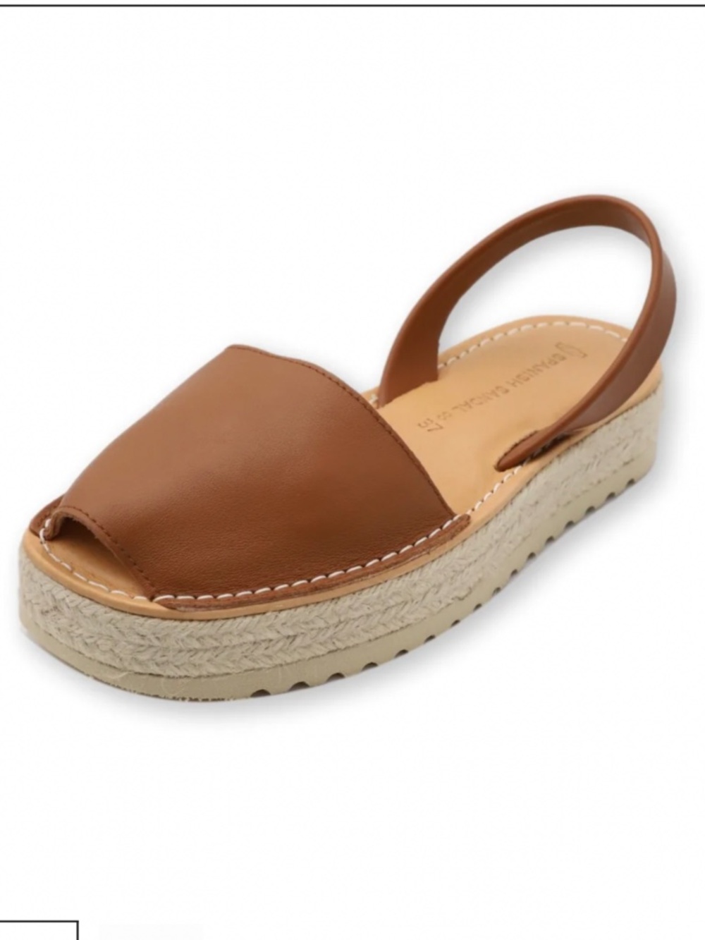 NEW (NWOT) SPANISH SANDAL COMPANY, IRENE PLATFORM SANDAL IN DARK CAMEL.